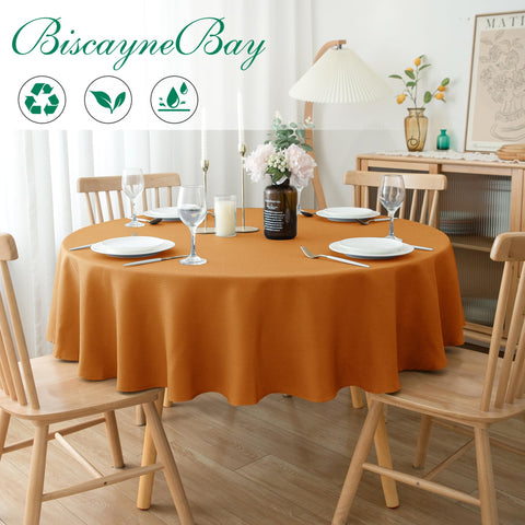 Biscaynebay fall tablecloth bronze dining scene enhances Thanksgiving ambiance