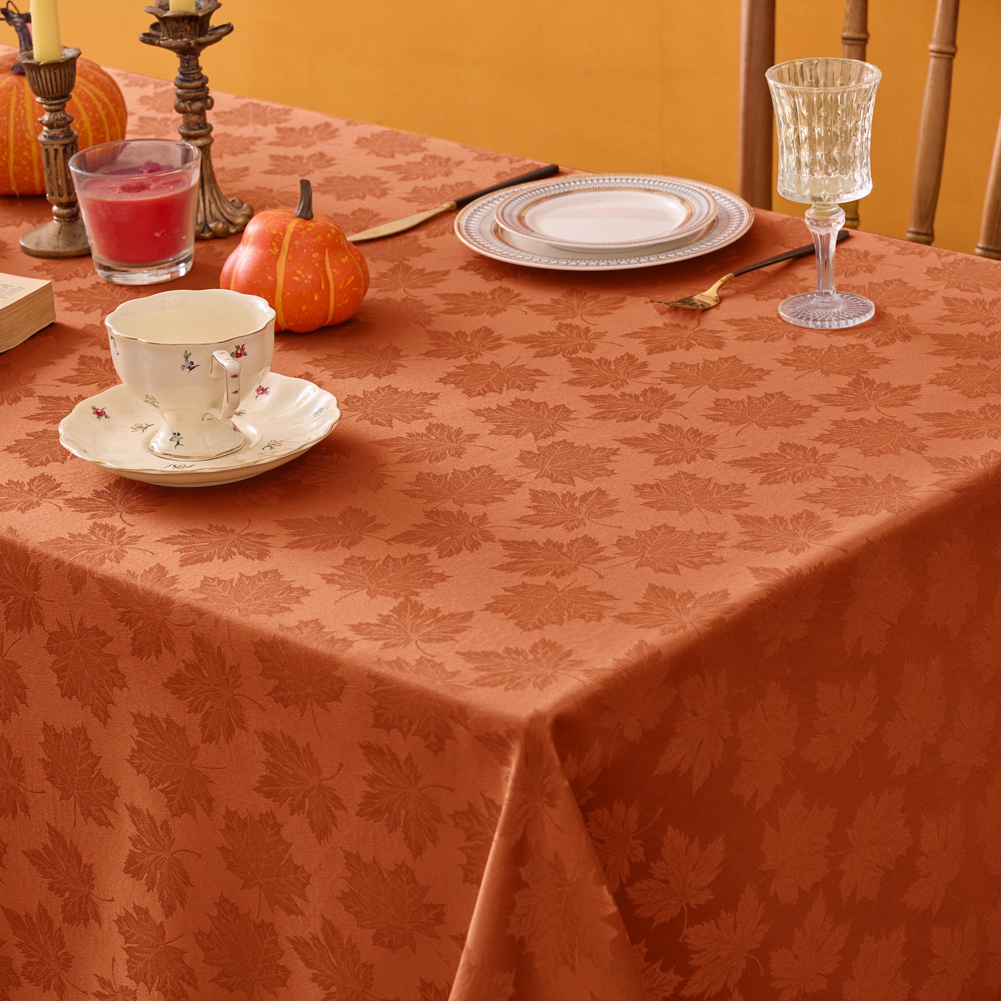 Biscaynebay fall tablecloth draped over a table for elegant settings.