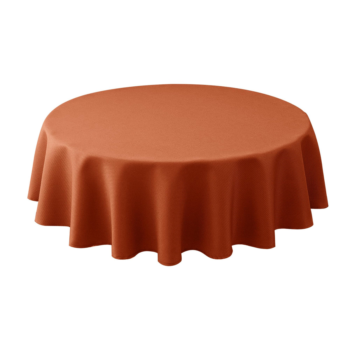 Biscaynebay Fall Tablecloth Round Rust on table with elegant drape for holiday dining