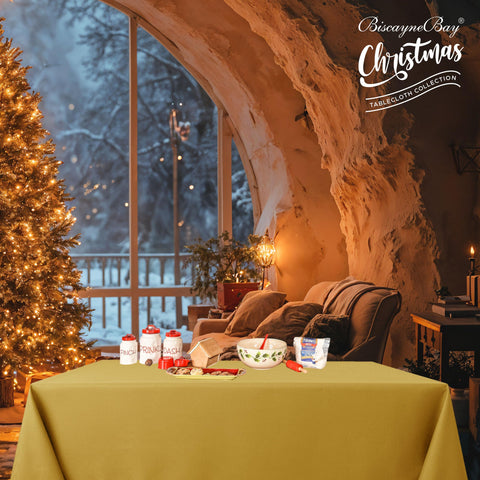 Biscaynebay holiday dining tablecloth enhances Thanksgiving and Christmas tablescapes.
