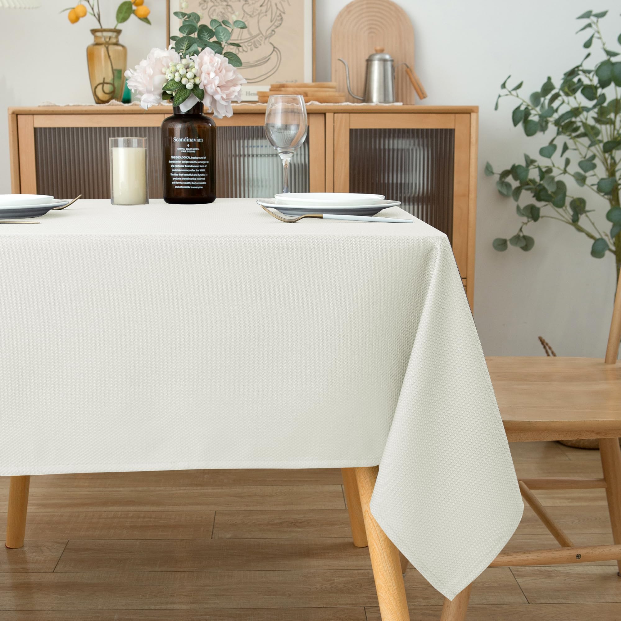 Biscaynebay ivory restaurant-quality tablecloth fits square dining tables.