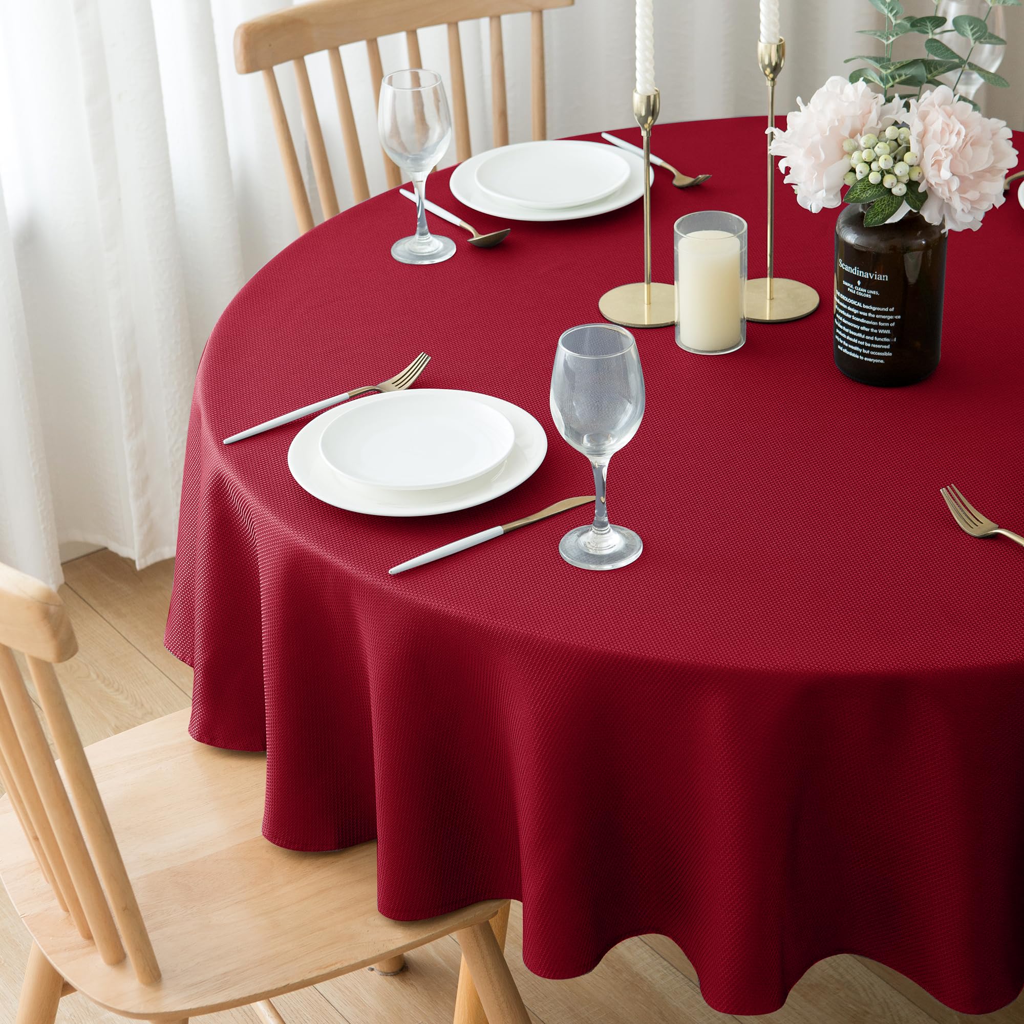 Biscaynebay machine-washable round tablecloth simplifies cleanup after gatherings.