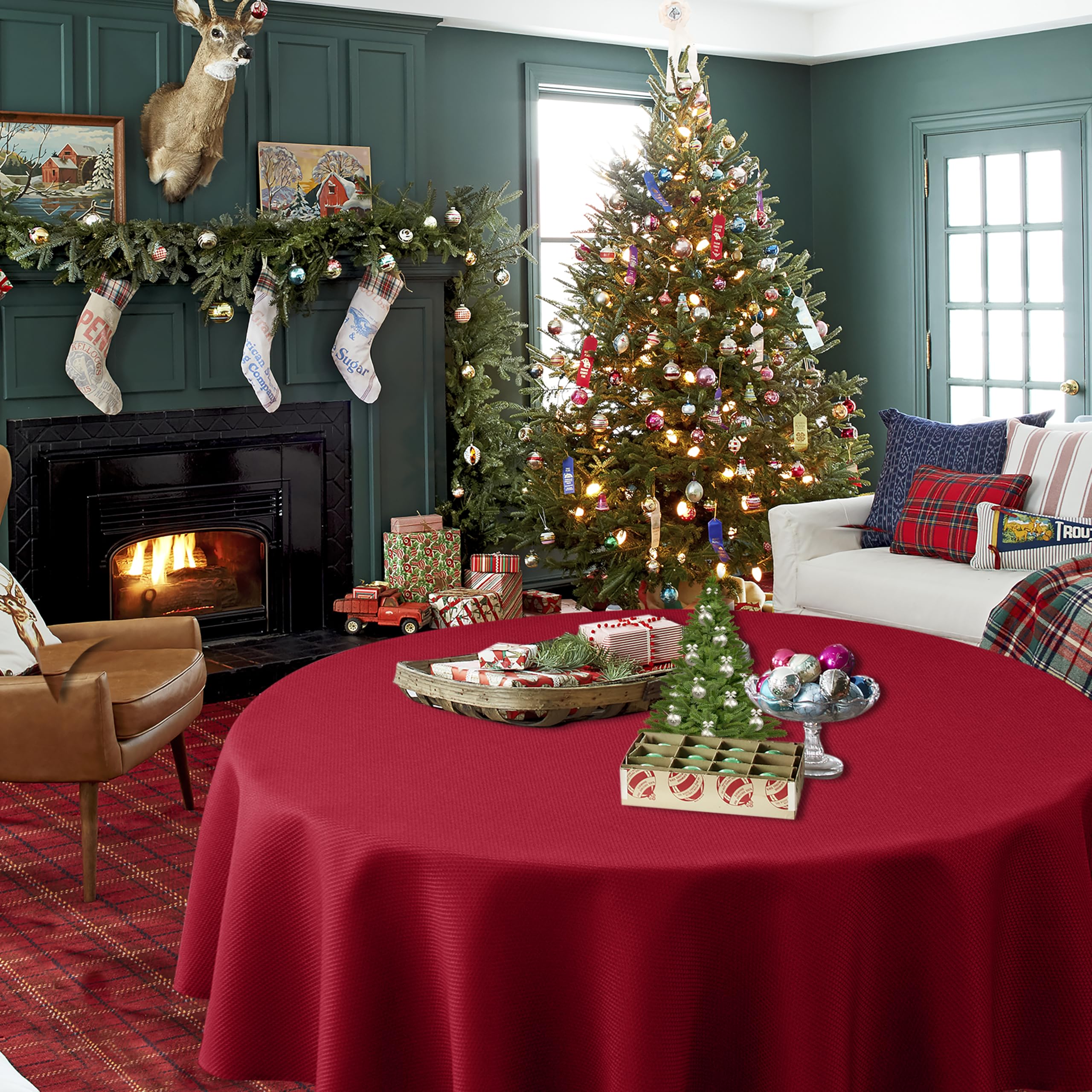 Biscaynebay machine-washable red tablecloth for busy homes.