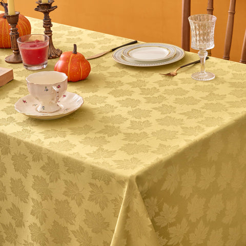 Biscaynebay outdoor picnic scene with fall tablecloth for al fresco gatherings.
