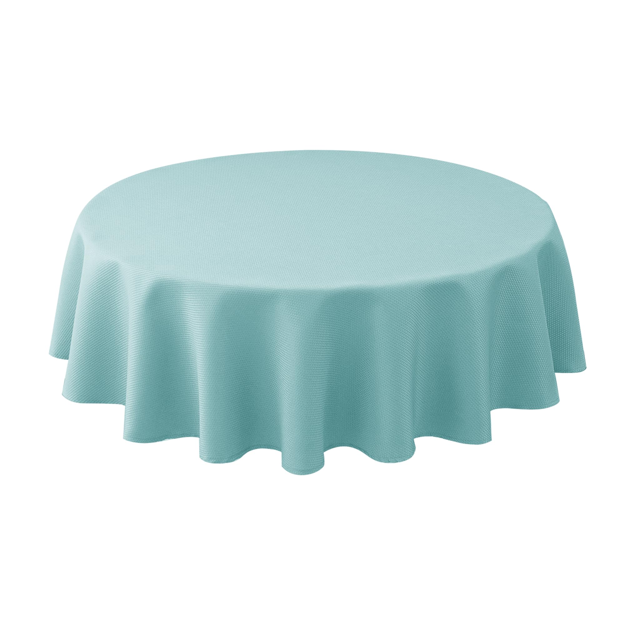 Biscaynebay round tablecloth 70-inch Auqa Blue closeup shows luxurious drape and durable fabric