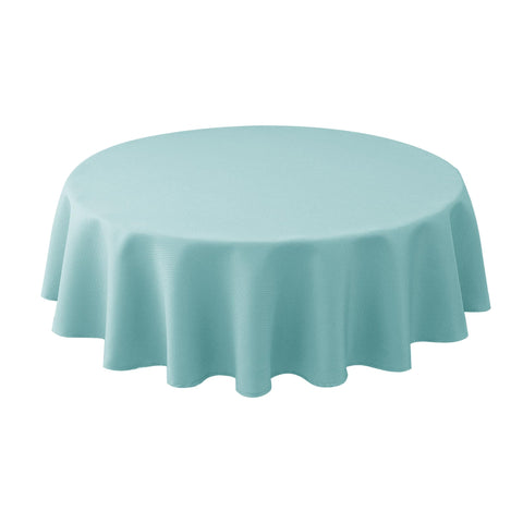 Biscaynebay round tablecloth 70-inch Auqa Blue closeup shows luxurious drape and durable fabric