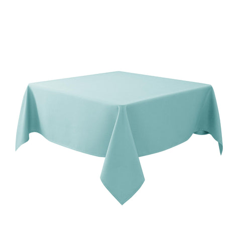 Biscaynebay square tablecloth in auqa blue drapes elegantly for dining.