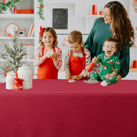 Biscaynebay water-resistant tablecloth close-up showing bead-proof surface for quick cleanup