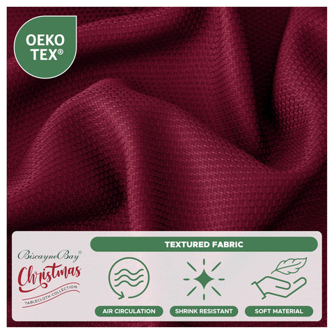 Biscaynebay textured round tablecloth 120-inch burgundy holiday parties table decor