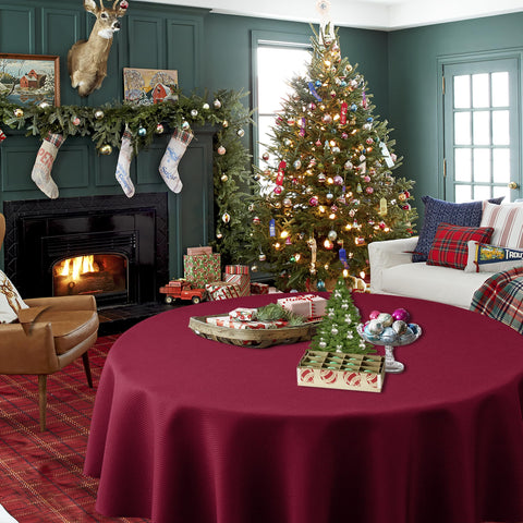 Biscaynebay textured round tablecloth 120-inch burgundy machine washable for easy cleaning