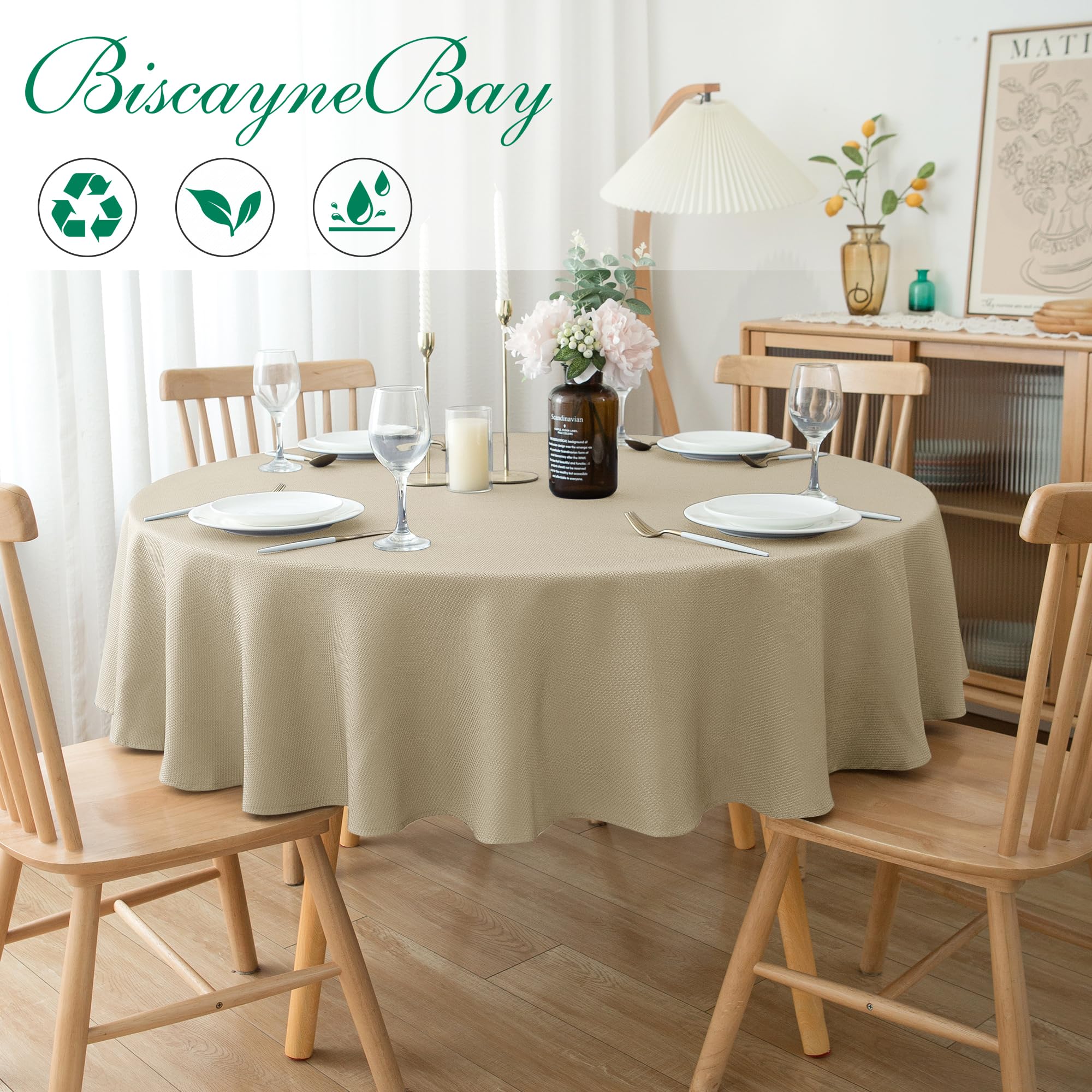 Biscaynebay textured round tablecloth 60 premium polyester fabric with luxurious drape.