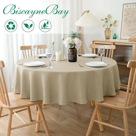 Biscaynebay textured round tablecloth 60 premium polyester fabric with luxurious drape.