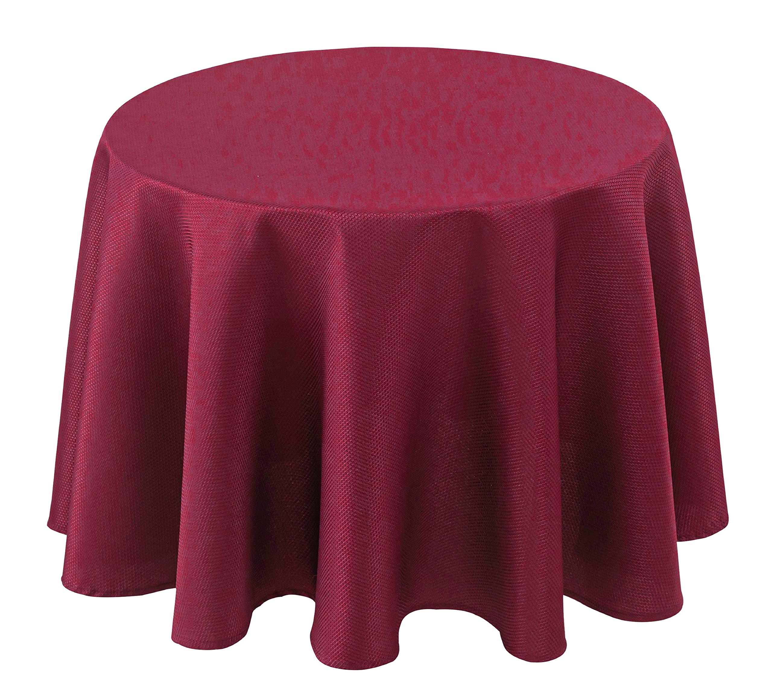 Biscaynebay textured burgundy round tablecloth close-up showing elegant drape for dining