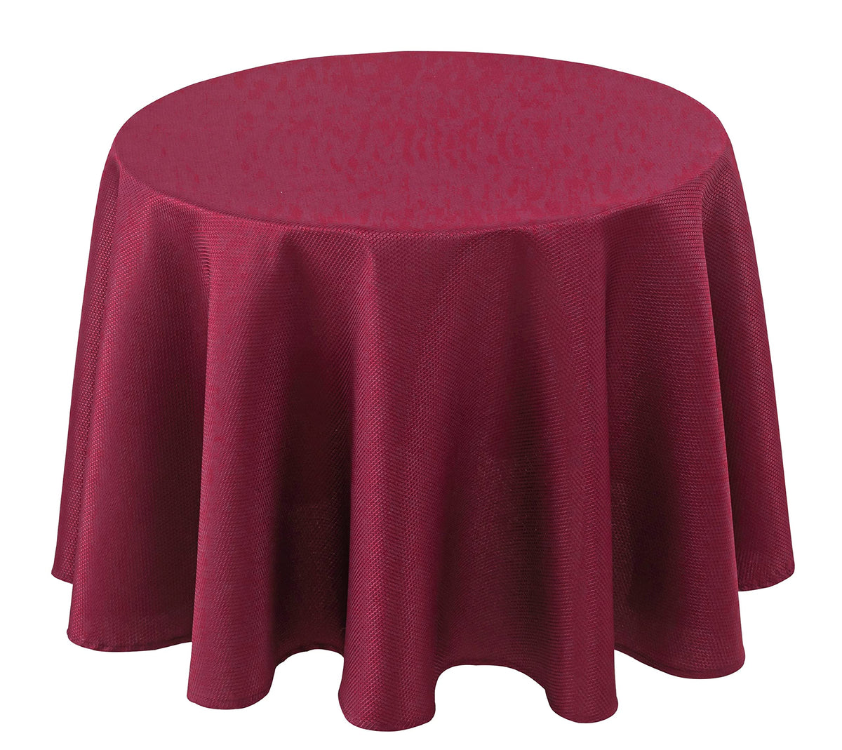 Biscaynebay textured burgundy round tablecloth close-up showing elegant drape for dining