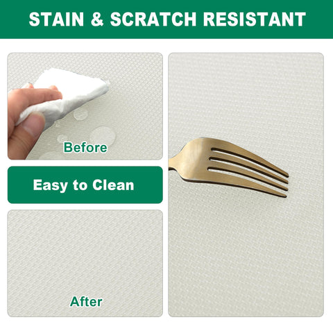 Biscaynebay ivory tablecloth care close-up emphasizing wipe-clean surface.