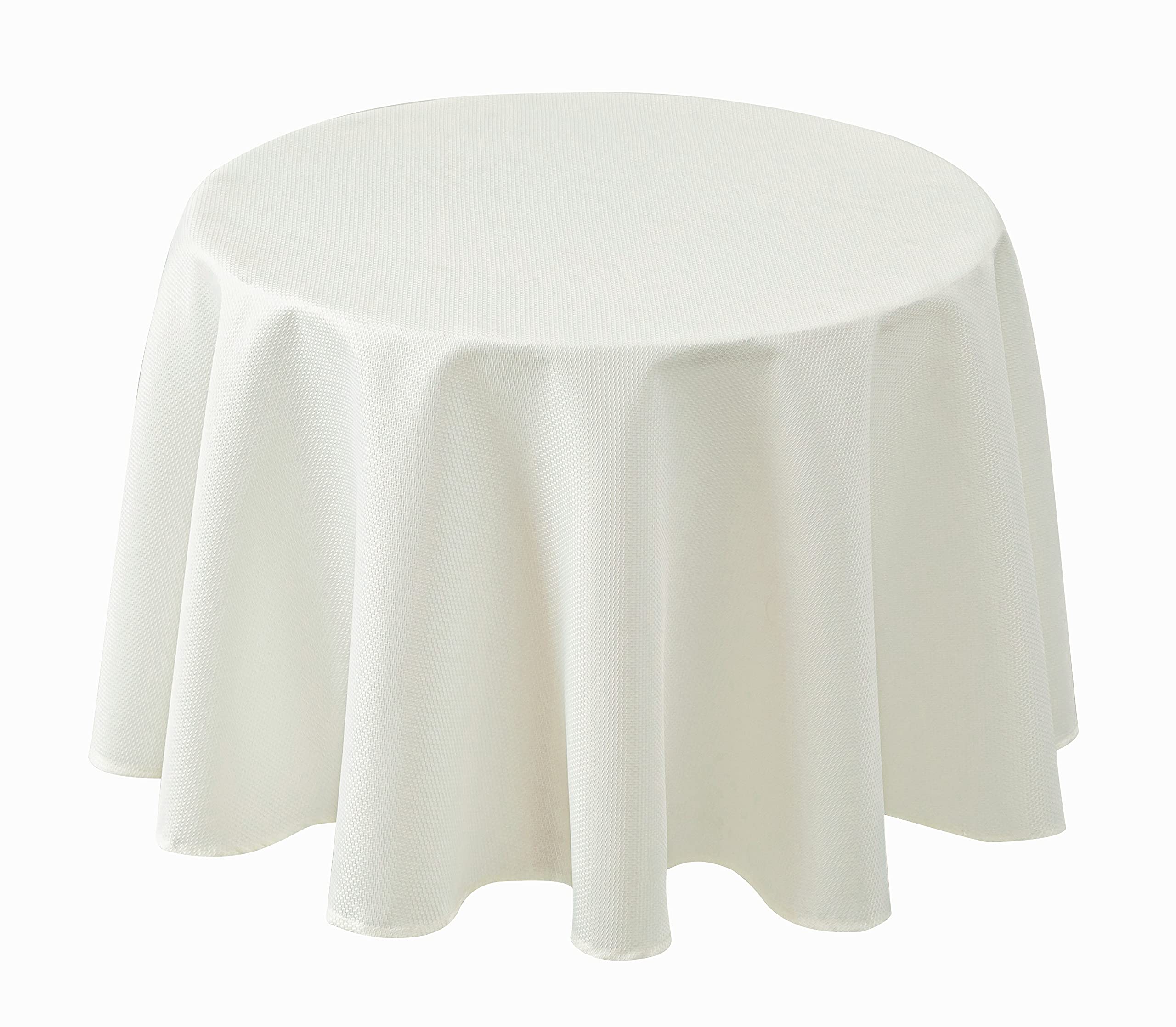 Biscaynebay ivory textured round tablecloth, 70 inch, provides elegant coverage.