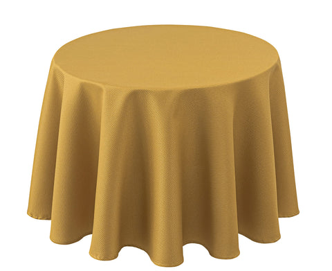 Biscaynebay textured round tablecloth in gold with luxurious drape for elegant dining