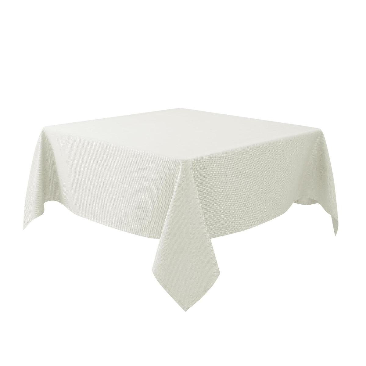 Biscaynebay textured square tablecloth in ivory adds elegant drape to dining tables.
