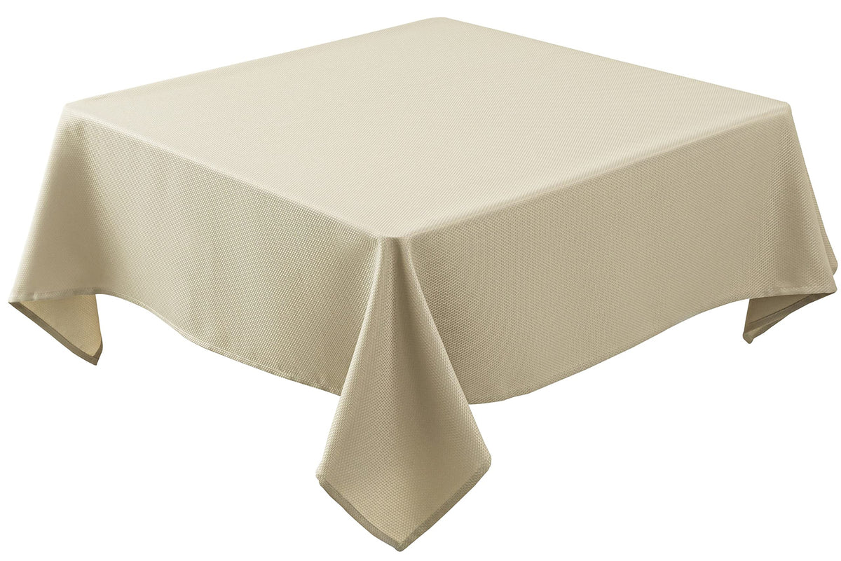 Biscaynebay textured tablecloth 54x54 natural with water-bead spill protection.