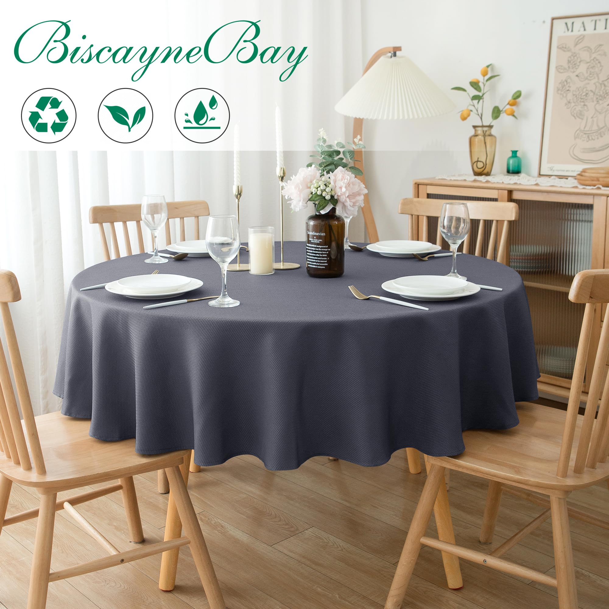 Biscaynebay water-resistant round tablecloth close-up texture protects surfaces during meals