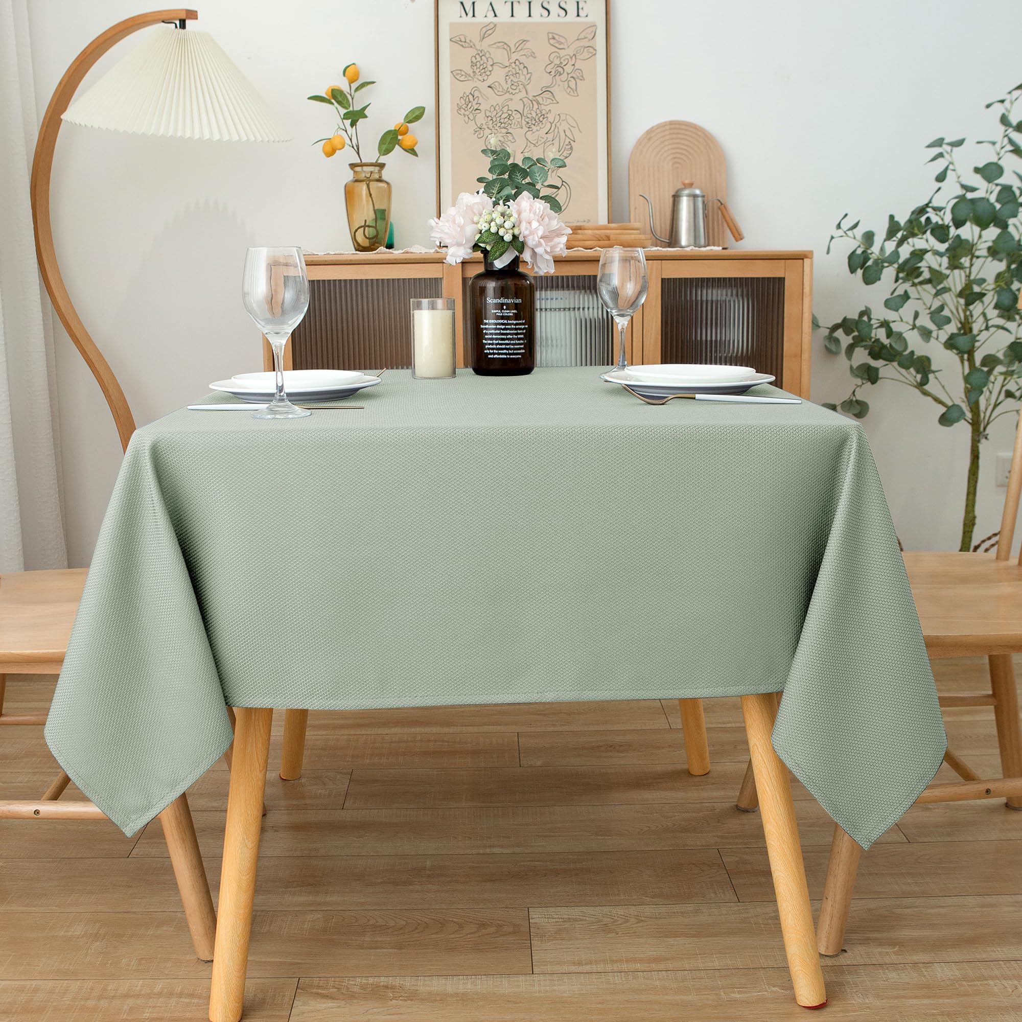 Biscaynebay water-resistant sage tablecloth beads spills for easy cleanup