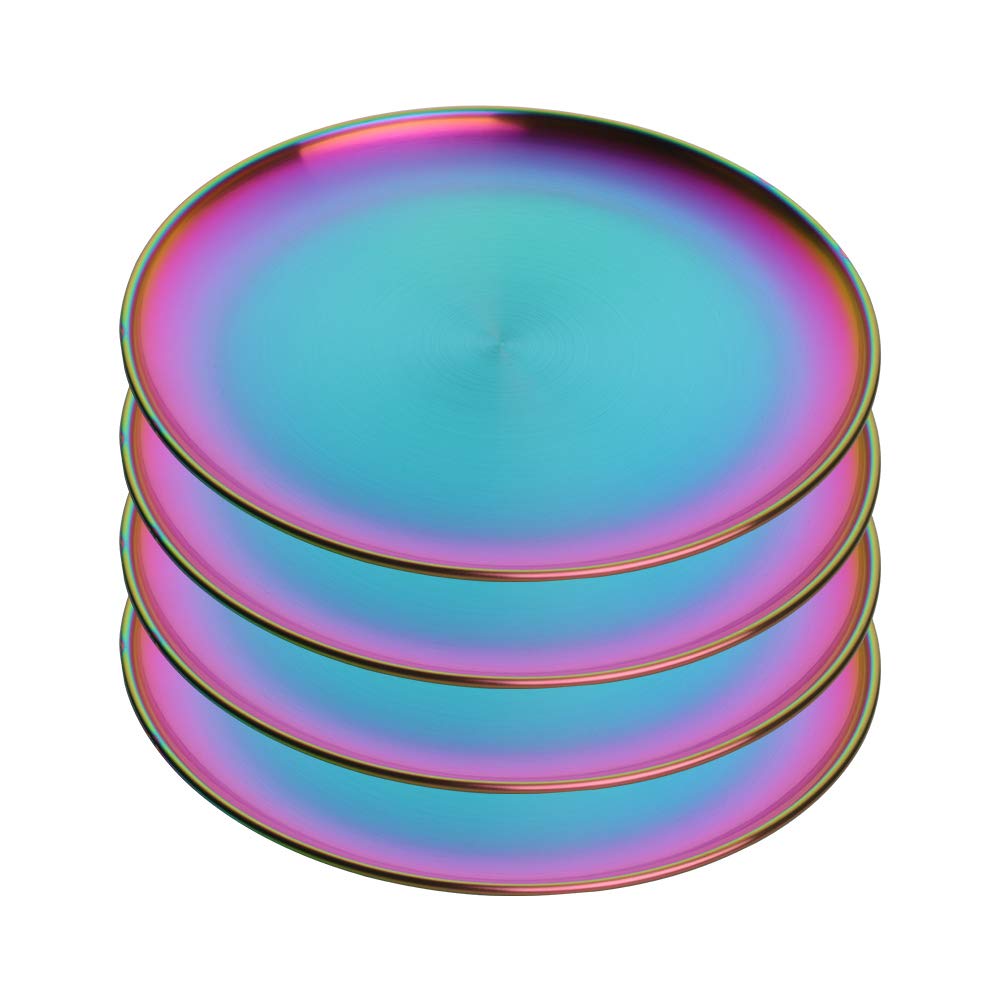 BISDARUN rainbow 4-piece dinner plates showcase durable stainless steel for daily meals