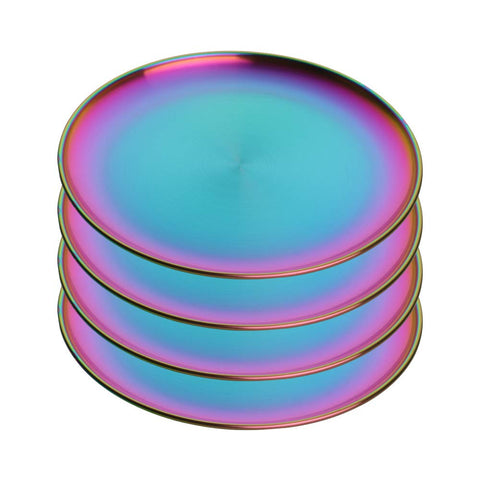 BISDARUN rainbow 4-piece dinner plates showcase durable stainless steel for daily meals