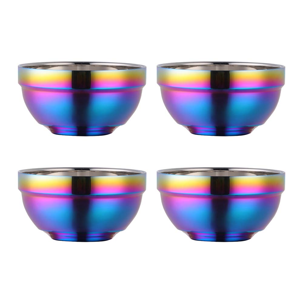 BISDARUN rainbow bowl set with four polished stainless bowls for versatile serving