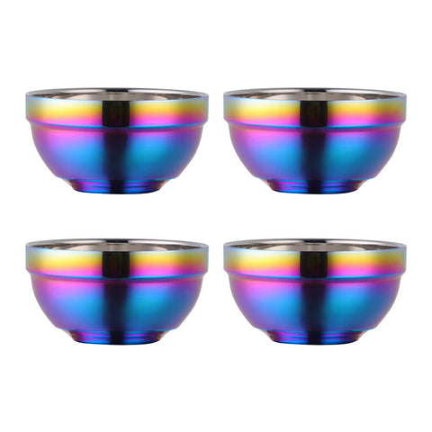 BISDARUN rainbow bowl set with four polished stainless bowls for versatile serving