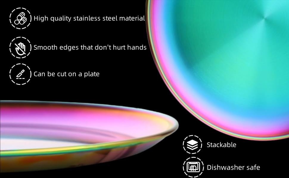 BISDARUN rainbow plates are easy to wipe clean after meals