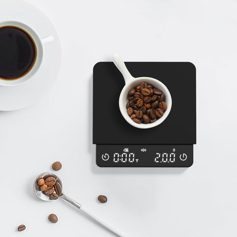 BITAMOM mini coffee scale features an elegant waterproof surface and hidden LED display.