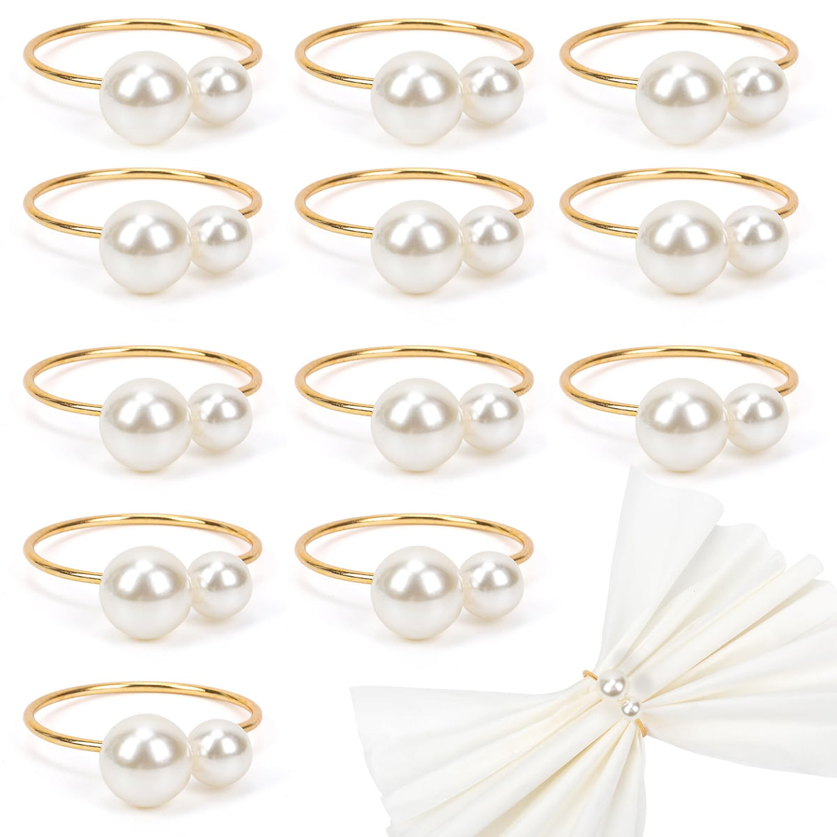 Bituinra gold pearl napkin ring set on a classy dining table