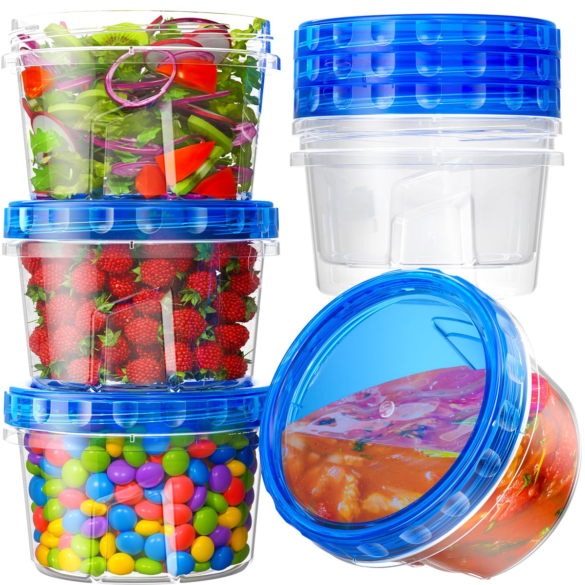 BiuLeon 6-pack 17oz freezer containers with clear walls for easy portioning.