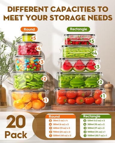 Biuleon rectangular and round containers in multiple sizes for leftovers.