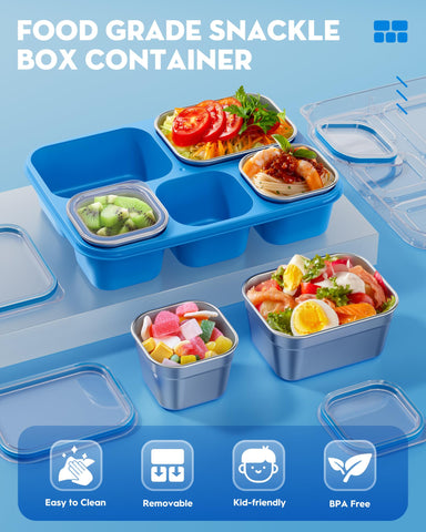 BiuLeon Snackle Box removable dividers adapt portions for fruit and nuts.