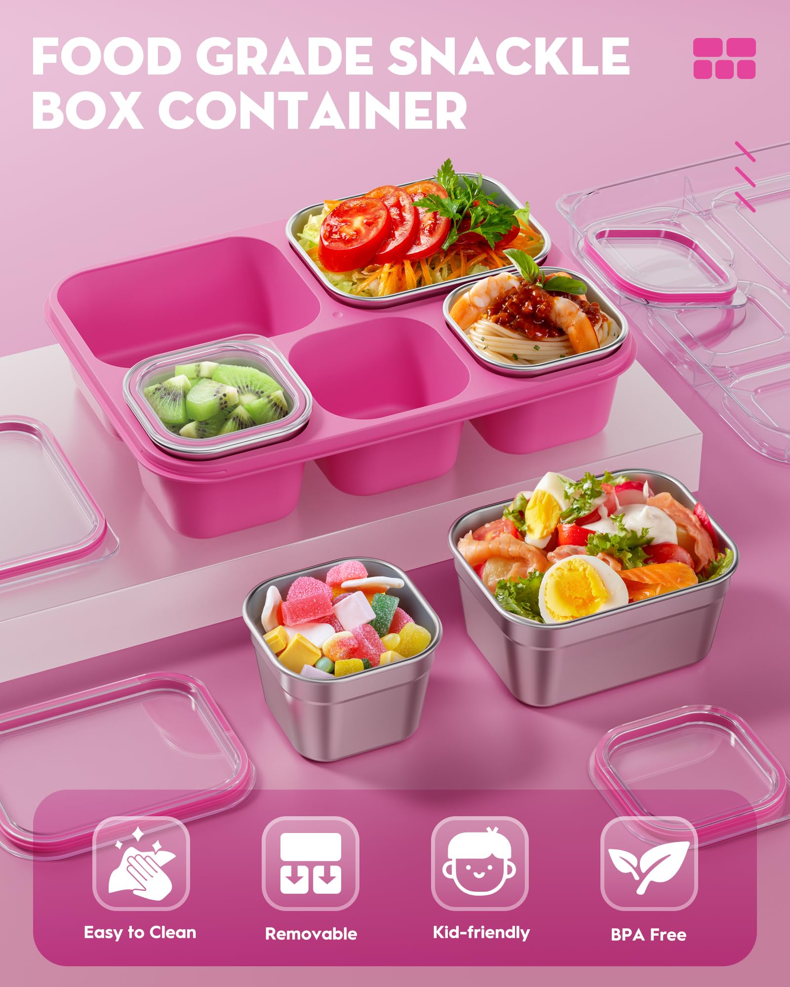 BiuLeon Snackle Box stainless steel body offers durable storage.