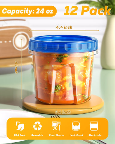 Biuleon twist-top lids seal 24 oz containers against leaks during storage.