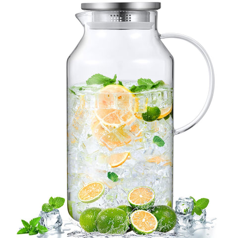 Bivvclaz 1-gallon glass pitcher with lid and handle for easy pouring.
