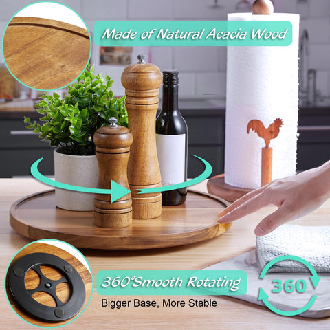 Bivvclaz acacia Lazy Susan on bathroom vanity for cosmetics.