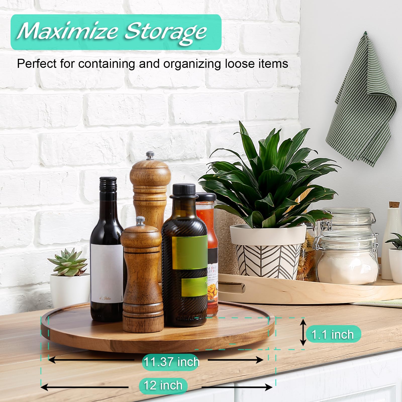 Bivvclaz Lazy Susan with spices on counter for organized cooking.