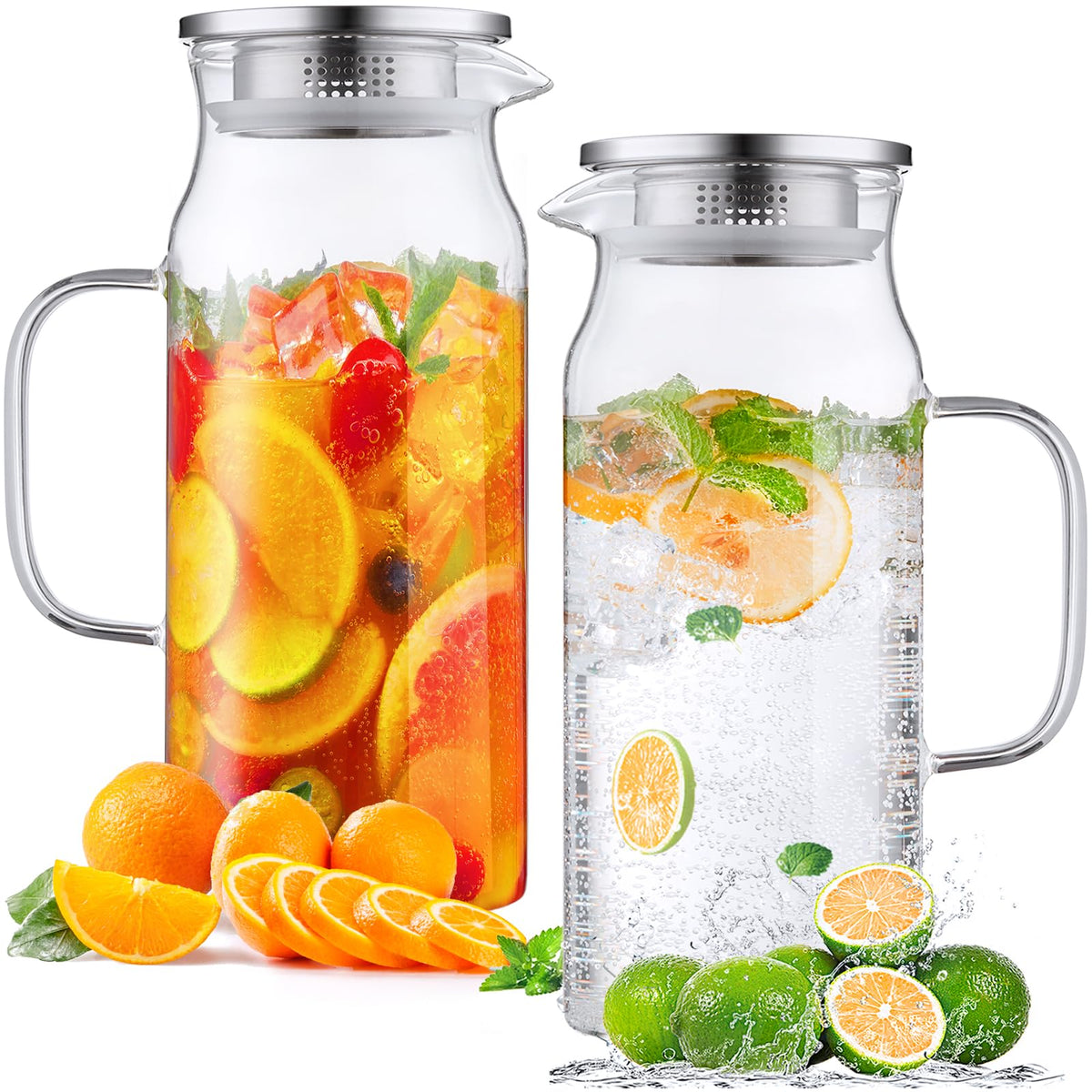 Bivvclaz 2L glass pitcher front view showing large capacity for gatherings