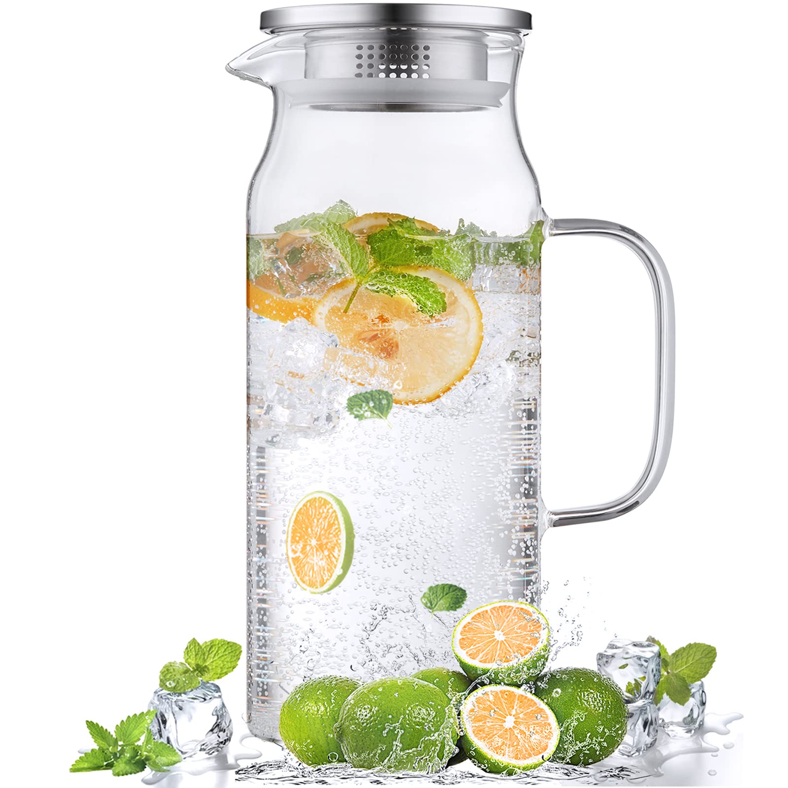 Bivvclaz 2L glass pitcher with lid and handle, ideal for versatile beverages.