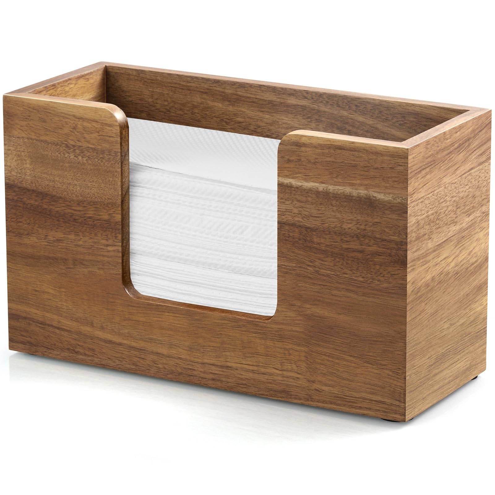 Bivvclaz acacia wood paper towel dispenser on countertop enhances organization