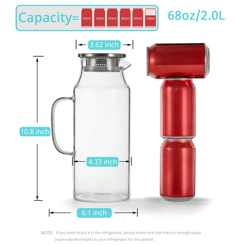 Bivvclaz glass pitcher side view with handle for easy pouring.