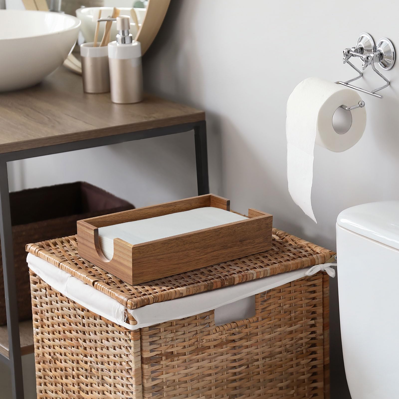 Bivvclaz hand towel holder adds stylish organization in bathrooms.