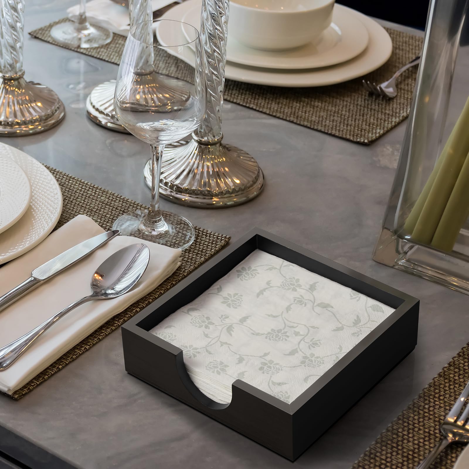 Bivvclaz napkin holder sized 7.2 by 7.2 inches for various napkins.