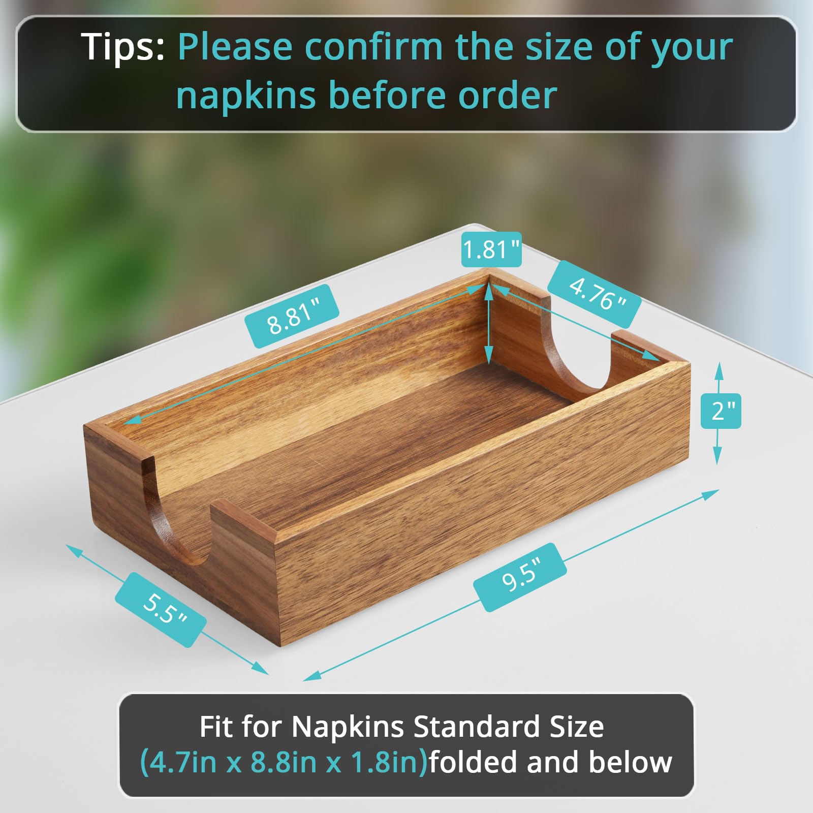 Bivvclaz napkin holder with large side openings for easy refills.