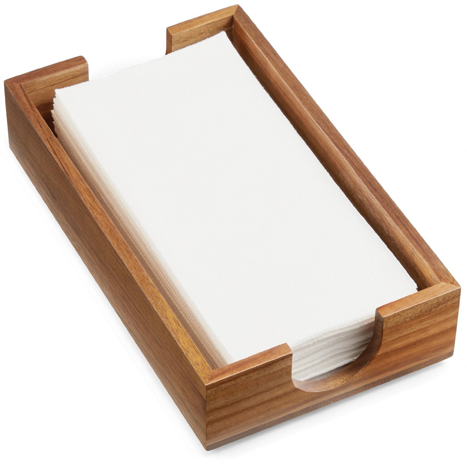 Bivvclaz napkin holder in acacia wood, side view showcasing sturdy craftsmanship.
