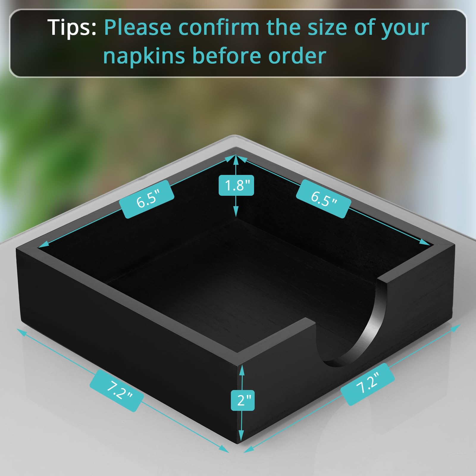 Bivvclaz wooden napkin holder showing side opening for quick napkin grab.