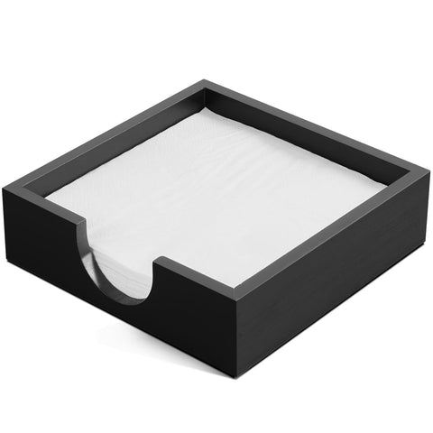Bivvclaz wooden napkin holder on table with side opening for easy one-at-a-time access.